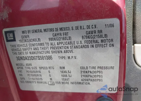 2007 Chevrolet Hhr Lt from USA, damaged, VIN 3GNDA23D97S581386